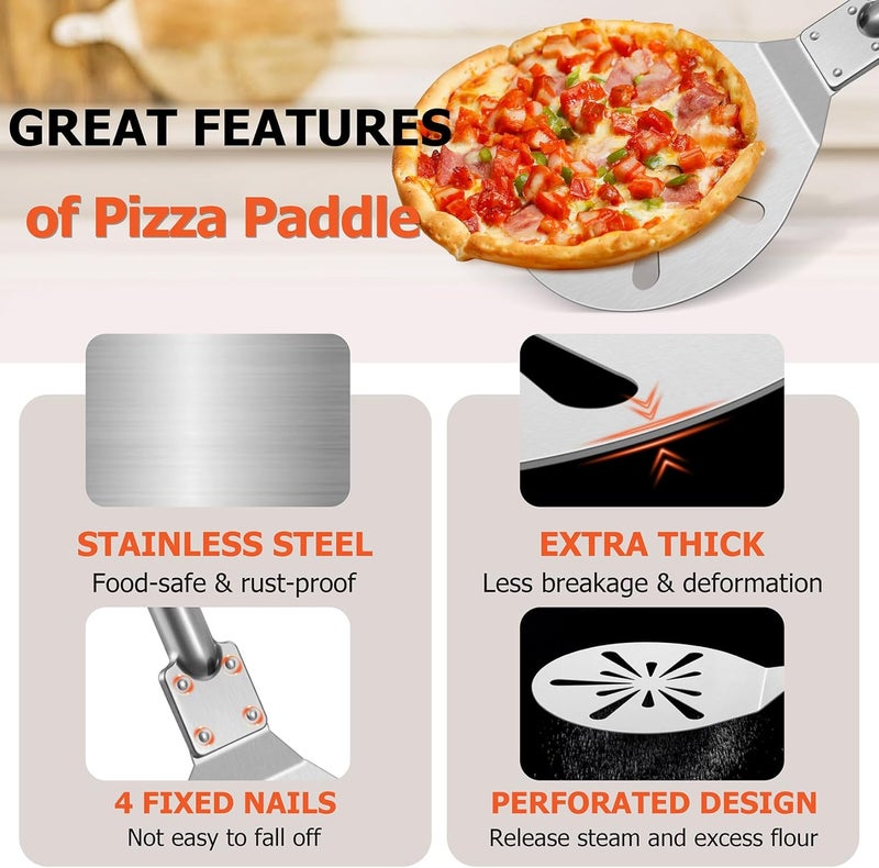 Joyfair 9 Inch Pizza Peel Turning, Perforated Pizza Turner with Long Detachable Handle, Stainless Steel Spatula Paddle for Rotating Sliding, Metal Tools Oven Accessories, Oven-safe & Easy Cleanup - Image 3